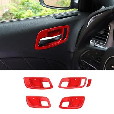 Imagem de JWWY Puxador interno da tigela da porta interior da tampa do puxador da porta guarnição apto para 2011-2025+ Dodge Charger acessórios interiores, Chrysler 300 5 peças vermelho