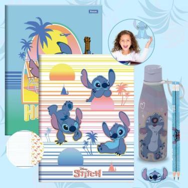 Imagem de Kit Caderno Brochura Stitch Grande Capa Dura 80 Folhas 2un + Kit Escol