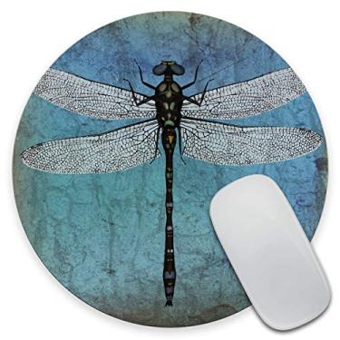 Imagem de Amcove Round Mouse Pad,Dragonfly Grunge Blue Vintage Wings Dragon Mouse Mat, Cute Mouse Pad with Design, Non-Slip Rubber Base Mousepad, Office Mouse Pad, Small Size 7.9 x 7.9 x 0.12 Inch