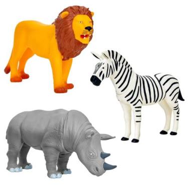 Imagem de 3 Bonecos De Animais Em Vinil Brinquedo Infantil Realista - Adijomar