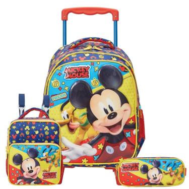 Imagem de Kit Mochila Roda 16" Mickey Disney Infantil Lancheira Estojo