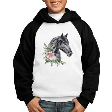 Imagem de Moletom Infantil Cavalo e Flores - Foca na Moda, Branco, Preto, 8
