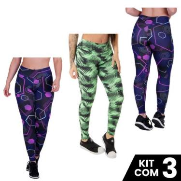 Imagem de Kit 3 Calças Legging Suplex Estampada Roupa Fitness Academia Ginástica