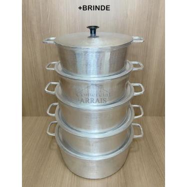 Imagem de Jogo De Panelas 5 Peças Alumínio Batido Fundido N18 Ao 26 Tampa Grossa