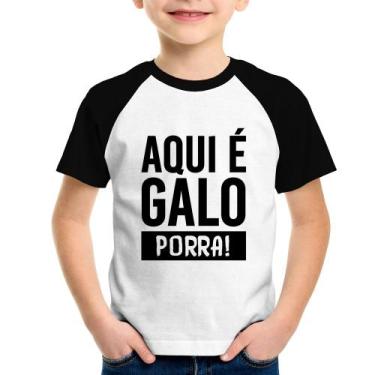 Imagem de Camiseta Raglan Infantil Aqui é galo  - Foca na Moda, Branco, Preto, 4