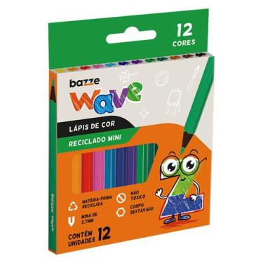 Imagem de Lápis De Cor Bazze Wave Mini Reciclado Sextavado Resina 12 Cores Ref: 