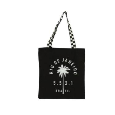 Imagem de Bolsa Ecobag 100% algodão Black Estampa +55 21 (Alça xadrez) - CARIOCA