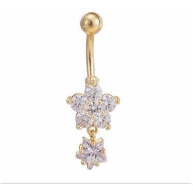 Imagem de Piercing De Umbigo Dourado Flor Estrela Folheado Zirconia - De Castro 