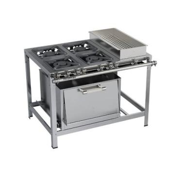 Imagem de Fogão Industrial 4 bocas 30X30 Banho Maria e Forno Luxo Aço Inox Metal