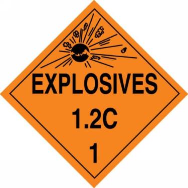 Imagem de Accuform MPL111CT25 PF-Cartolina Hazard Class 1/Division 2C DOT Placard, Legend "Explosives 1.2C 2.5 cm com gráfico, 26 cm de largura x 26 cm de comprimento, preto em laranja (pacote com 25)