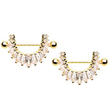 Imagem de Pierced Owl Azulejos de baguete de cristal CZ de aço inoxidável 14GA pendurados protetores de mamilo, vendidos como um par, Metal, Zircônia cúbica