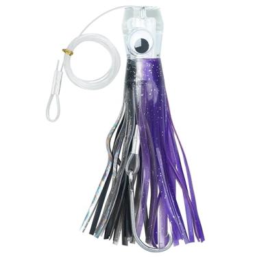 Imagem de Iscas de pesca de atum, iscas de pesca em água salgada, grande jogo, iscas marítimas de alto mar com gancho de pesca de aço inoxidável, linha de pesca para golfinho atum Wahoo Marlin Mahi (15 cm, roxo