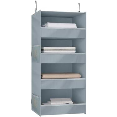 Imagem de Bosuelife Organizador de armário suspenso com 4 prateleiras, prateleiras dobráveis para armário, design de lábio frontal, lavável, armazenamento suspenso, cinza