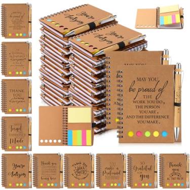 Imagem de Honoson Conjunto de 120 presentes de agradecimento aos funcionários, caderno espiral, inspirador, com bloco de notas adesivo, caneta esferográfica de bambu motivacional a granel para professores,