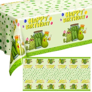 Imagem de Oudain Plastic Pickle Birthday Tablecloths 54"x108" Funny Pickle Table Covers for Rectangle Table Disposable Cute Cartoon Pickle Party Decorations for Funny Pickle Fans Party Supplies (1 Pcs)