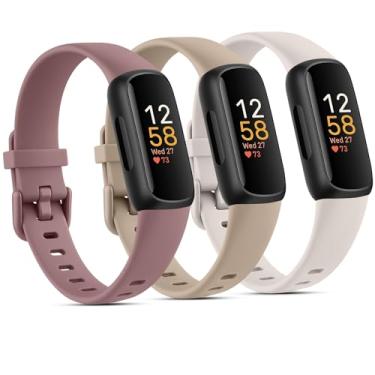 Imagem de Pacote com 3 pulseiras de silicone compatíveis com Fitbit Inspire 3 para mulheres e homens, pulseiras esportivas de substituição ajustáveis para Fitbit Inspire 3 Fitness Tracker (luz das estrelas/chá