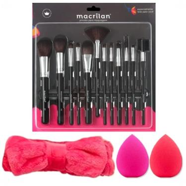 Imagem de Kit 12 Pincéis de Maquiagem Profissional Macrilan Kp9-1a + 2 Esponjas de Maquiagem + 1 Tiara Make Up