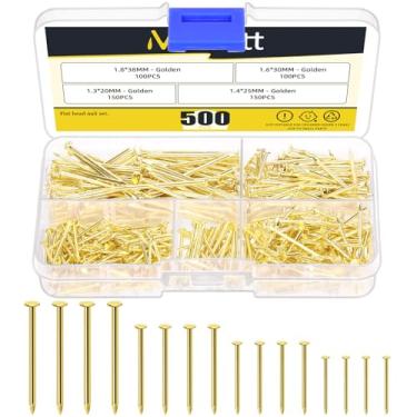 Imagem de Mardatt Kit sortido de 500 peças, 4 tamanhos, pregos para pendurar imagens, pregos pequenos, pregos de acabamento, pregos para pendurar, pregos de madeira, pregos de alfinete, pregos de parede para