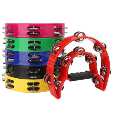 Imagem de IHDYPPEW Pacote com 6 pandeiros de fileira dupla – Pandeiro portátil profissional de 23 cm, 20 jingles de metal, pandeiro musical meia lua, pandeiros de plástico para adultos, amantes de música e