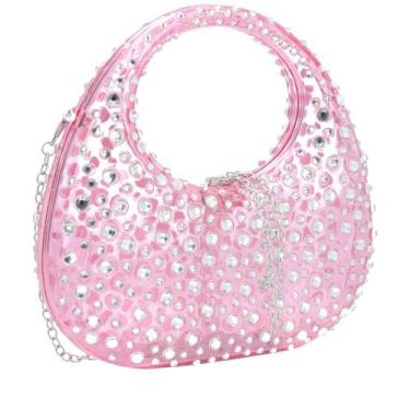 Imagem de Bolsa Clutch Transparente em Strass Cristina Bauarte, Rosa