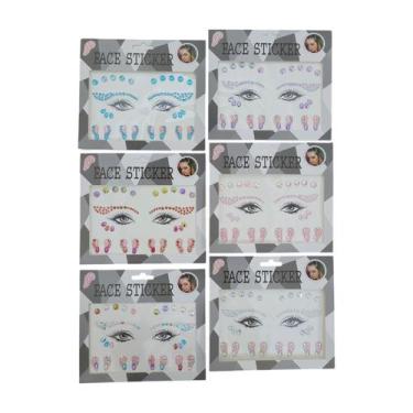 Imagem de Kit Com 2 Cartelas Adesivo De Rosto Strass Carnaval - Lika Bijuterias