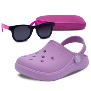 Imagem de Kit Oculos de Sol E Babuche Sandalia Chinelo Moda Infantil Menina Menino Leve Macio K30 (Lilás, BR, Criança de 1 a 3 anos, Numérico, 24)