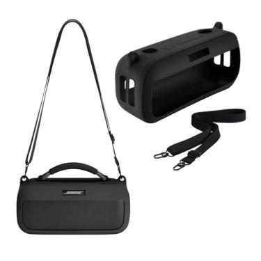 Imagem de Capa protetora de silicone adequada para alto-falante portátil Bose SoundLink Max, capa protetora portátil com alça de ombro, acessórios de alto-falante sem fio (preto)