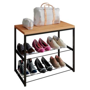 Imagem de Sapateira Banco Industrial Para Hall/Closet/Quarto 2 Prateleiras em Chapa de Aço - LH Móveis (Cedro)