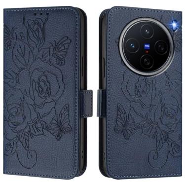 Imagem de Capa carteira rosa e borboleta em relevo para vivo X200 Pro Mini, [bloqueio RFID] [suporta carregamento sem fio] 3 compartimentos para cartão e 1 compartimento para dinheiro, capa flip com fivela