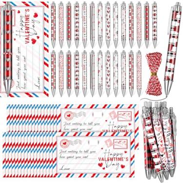 Imagem de Tinlade 60 peças de presentes de Dia dos Namorados a granel incluem 30 canetas de plástico para coração dos namorados, 30 cartões de troca de agradecimentos para festa dos namorados, presente de