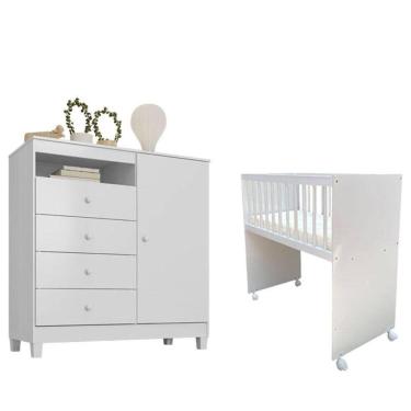 Imagem de Mini Berço Moisés Alegria com Colchão e Cômoda Infantil Ternura Baby Branco Flex - Incorplac