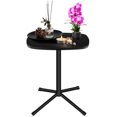 Imagem de Karuikev Mesa lateral pequena, mesa de canto elegante para sala de estar, mesa de cabeceira para espaços estreitos e pequenos, mini mesa de cabeceira de metal para quarto, lado do sofá (preto-01)