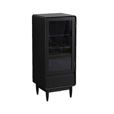 Imagem de LICONG-2020 Armário de vinho de madeira, com 1 gaveta e 1 porta, armário de armazenamento multifuncional para cozinha, sala de estar, armário para armazenar bebidas alcoólicas (preto)