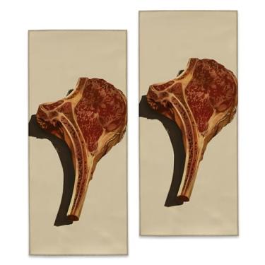 Imagem de Turamurra Toalhas de mão para bife – Pacote com 2, 36,8 cm x 71 cm, conjunto de toalhas de banho de poliéster de microfibra macia com bife tomahawk artístico, para banheiro, cozinha, spa, hotel,