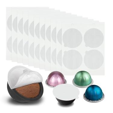 Imagem de 200 peças de tampas de alumínio reutilizáveis compatíveis com cápsulas Ne-spresso Vertuo Pods adesivos de tampas de alumínio recarregáveis com camada de absorção de grãos de café (Cor: prata)