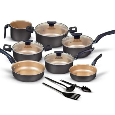 Imagem de Jogo De Panelas 10 Peças Disegno Antiaderente Tampa De Vidro (Preto c Bege)