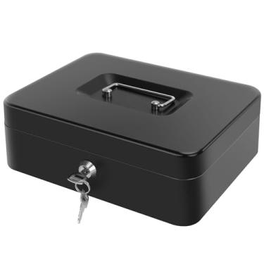Imagem de SAFECash Box com bandeja de dinheiro – Caixa grande com fechadura, cofre de metal para dinheiro, 25 x 20 x 9 cm, preto