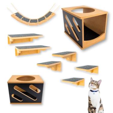 Imagem de Playground Gato 9 Peças - Frente Linhas Diagonais - Super Resistente Montado Premium (PRETO)