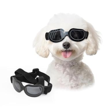Imagem de ENJOYING Óculos de sol para cães de raça pequena, antiUV para cães pequenos, à prova de vento, proteção ocular para uso ao ar livre para dirigir de bicicleta, alças de cabeça ajustáveis, preto frio