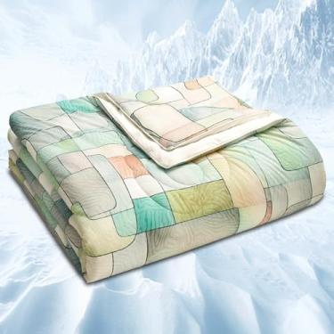 Imagem de LLanCL Cobertores refrescantes estampados para quem dorme quente - cobertor legal como sorvete para o verão, edredom leve e refrescante de dupla face (tamanho 119 x 149 cm, verde quadriculado)