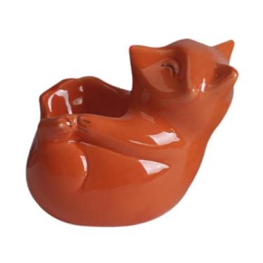 Imagem de Bothyi Vaso de flores em forma de animal cerâmica ornamento de flores de estátua de estátua de estátua para a sala de estar para a mesa da sala de presente, Fox Red