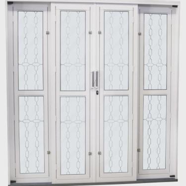 Imagem de Porta de Correr de Aço 215x200cm Pantografica Grade Elo Ideal Crv Esquadrias Branco