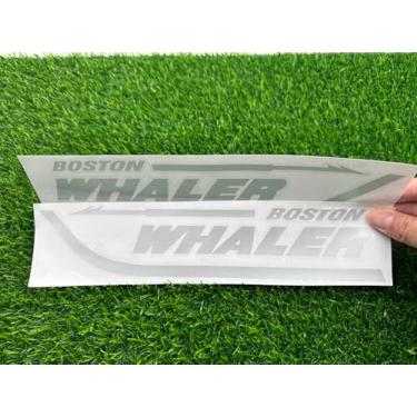 Imagem de 2 adesivos Boston Whaler decalque barco motor de popa apto para casco de baleeiro grau marítimo (prata)