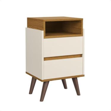 Imagem de Mesa de Cabeceira Verona, 2 Gavetas com Nicho, 67 x 38,5 x 31 cm, Decoração Quarto (OFF WHITE/NATURE)