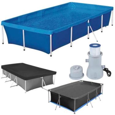 Imagem de Kit Piscina Retangular 3000 L com Capa + Forro e Filtro 220v 2.200 L/H
