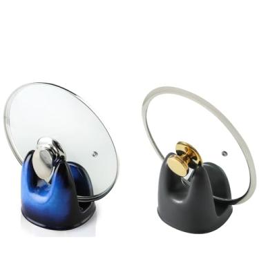 Imagem de Nihow Suporte de tampa de panela: suporte de tampa de panela de cerâmica estável para decoração de balcão de cozinha/bancada/fogão - resistente ao calor e pode ser lavado na lava-louças - conjunto de