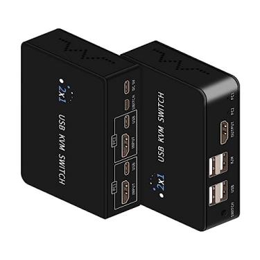 Imagem de Suckoo Interruptor USB HDMI KVM de substituição, 2 em 1, compatível com 2 vias, HDMI2.0, laptop, host, teclado USB compartilhado, mouse monitor com 2 hubs AV Selector Switch Box 4K60HZ 3840@2160