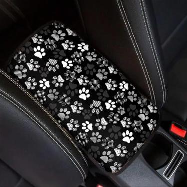 Imagem de Dreaweet Capa de console central com estampa de pata de cachorro branca, acessórios de carro fofos para mulheres, capa de apoio de braço macia e confortável para console central de carro, capa