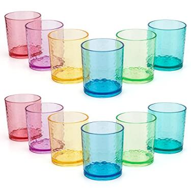 Imagem de Copo de plástico para copos de acrílico de 400 ml, conjunto de 12 multicoloridos, estilo martelado, pode ser lavado na lava-louças, livre de BPA