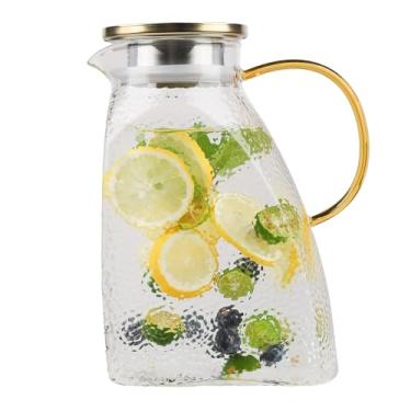 Imagem de WHJY Jarro de água de vidro para porta de geladeira com tampa, jarro de vidro de 1,5 litro/1,417 g com alça, jarra de chá gelado para geladeira, jarra de chá de vidro de limonada para suco, chá